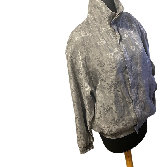 Fuda International 100% Silk silver grayish Print‎ Zip Up Jacket M - Picture 4 of 5